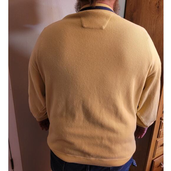 Vintage 90s Alexander Julian Colours Men’s Cotton V Neck Sweater L Yellow Navy - Picture 5 of 8